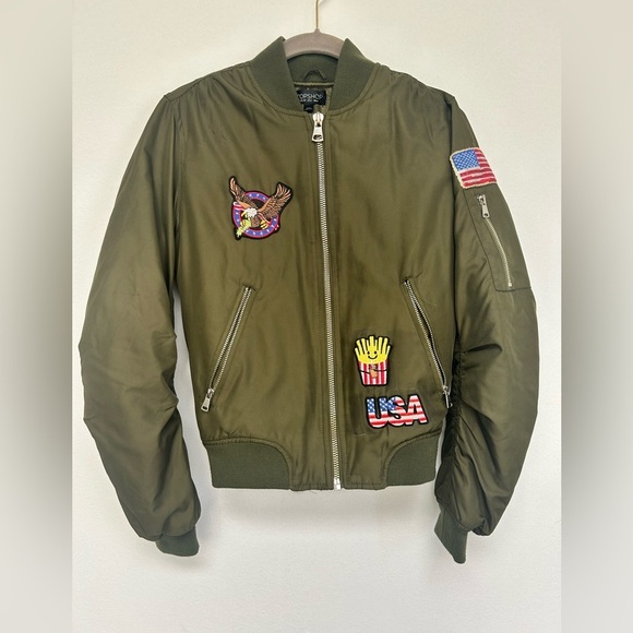 Topshop green bomber jacket women’s size 2 - Picture 1 of 9